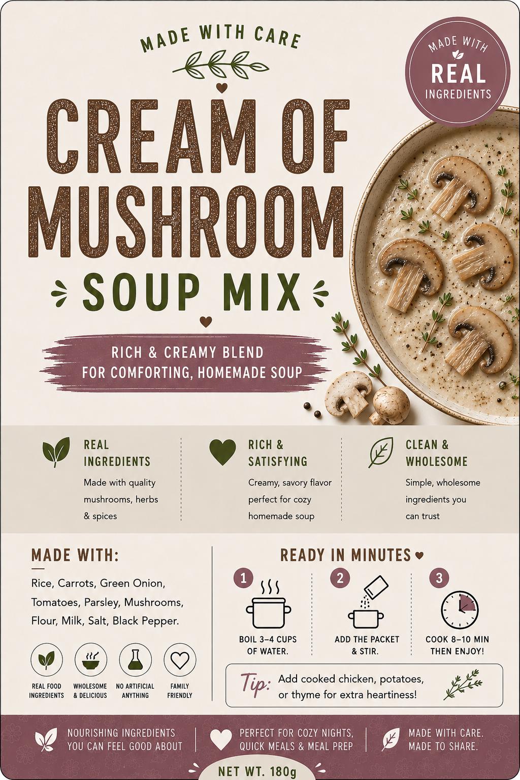 Cream of Mushroom Soup Mix, Homemade Dry Soup Mix, Camping/Hiking Meal, Comfort Food Gift, Housewarming Gift, Pantry Staple, Easy Dinner Mix __etsy:8065648810