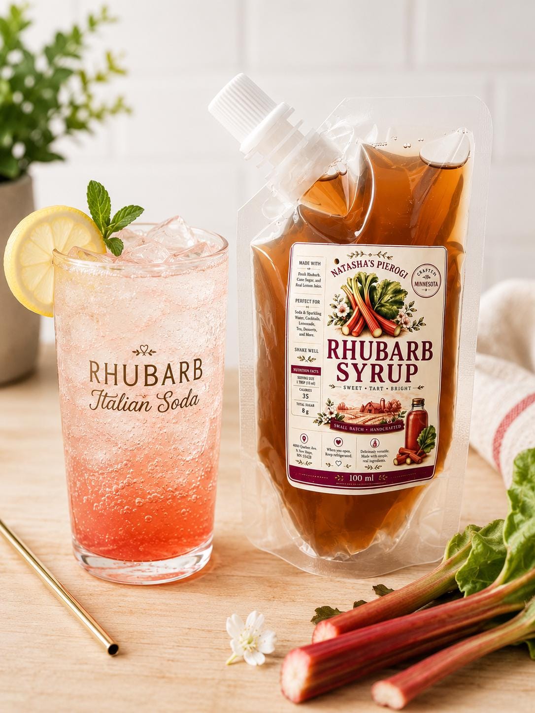 Homemade Rhubarb Syrup | Small Batch Fruit Syrup | Cocktail Mixer | Italian Soda Syrup | Pancake & Dessert Topping | Minnesota Made Gift __etsy:8161851535